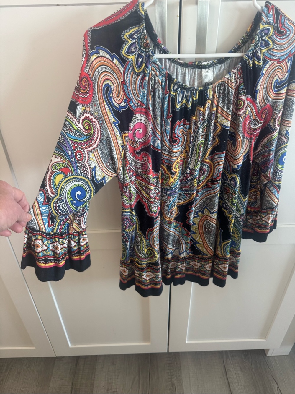 Bila Navy Paisley Off-Shoulder Tassel Peasant Blouse - Picture 3 of 5